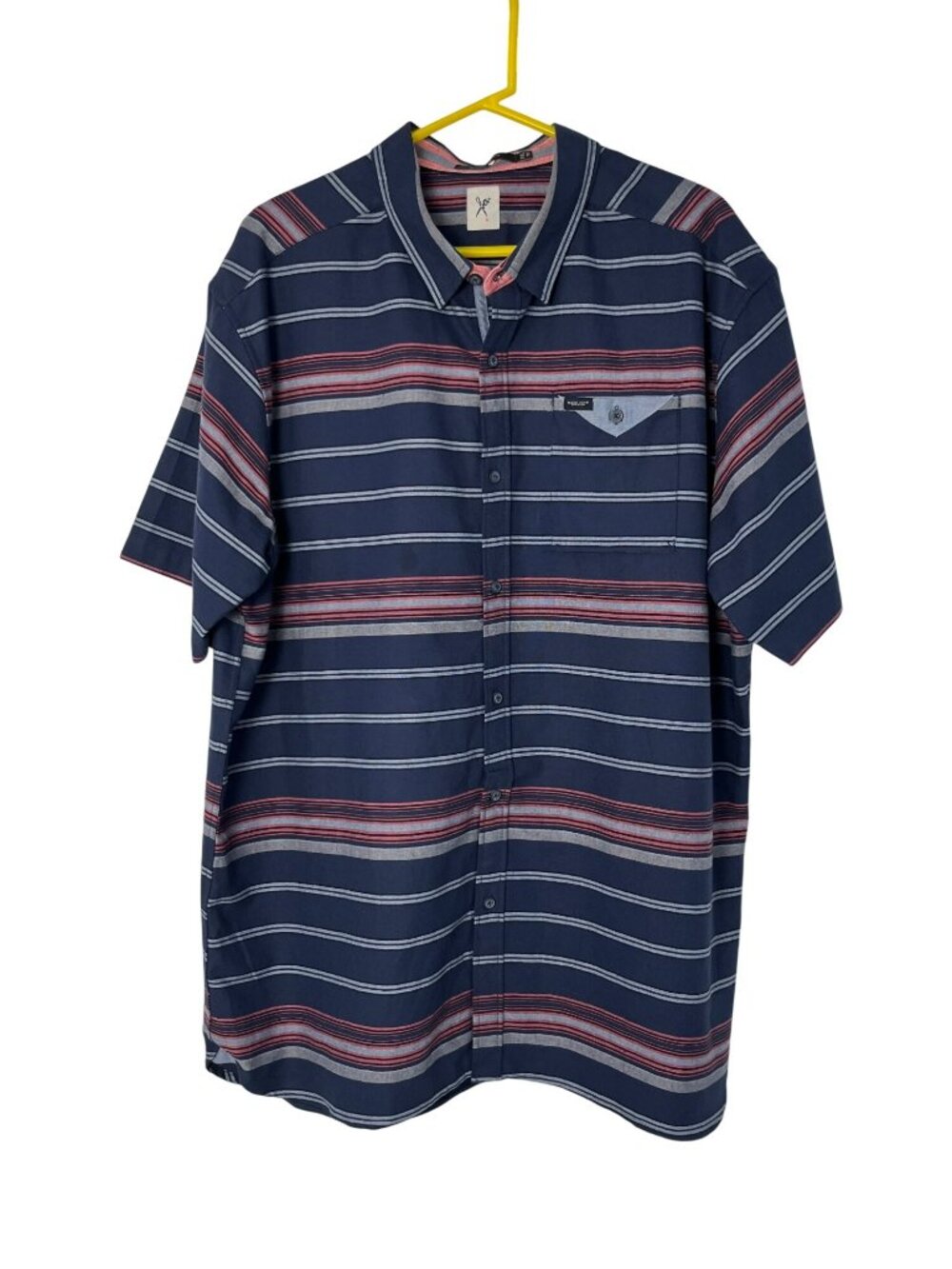 Marc Ecko Cut & Sew Mens 2XL Striped Short Sleeve Shirt Hidden Button Collar Use